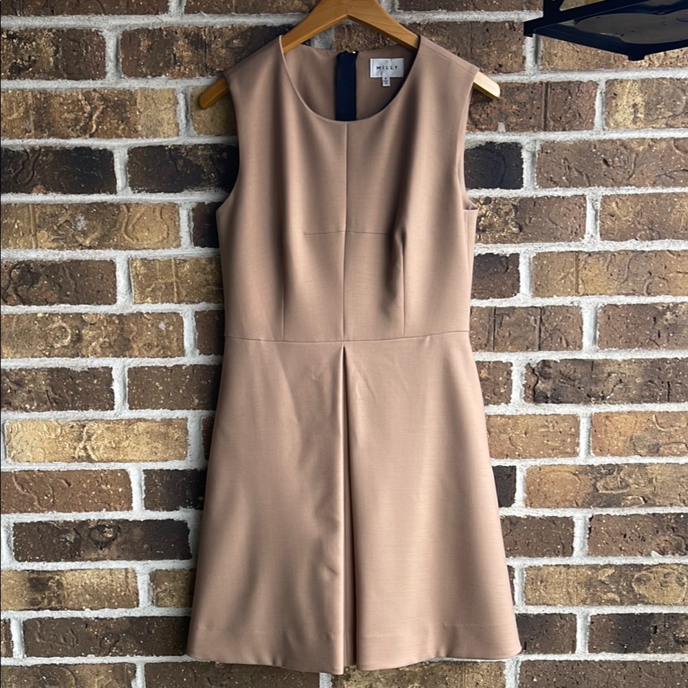 MILLY Elegant Tan Wool Sleeveless Dress - Picture 6 of 11